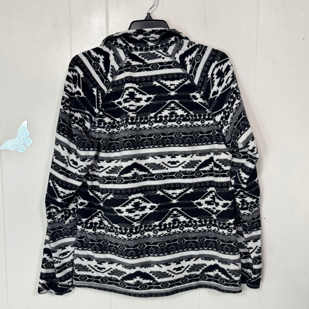 Eddie Bauer Womens Large Fleece Pullover Aztec Southwestern Black White Top - Picture 5 of 9